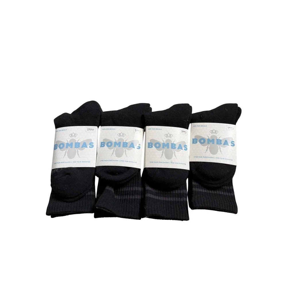 Bombas Black Crew Socks 4 Pair Pack Small Honeycomb Arch Support New